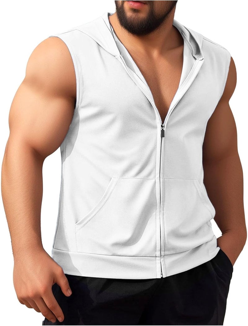 LEDPATY Men White Hooded Tank LED Light Up Sync Burning Man Rave Tops Night Club Show for Halloween Dance Party - Image 5